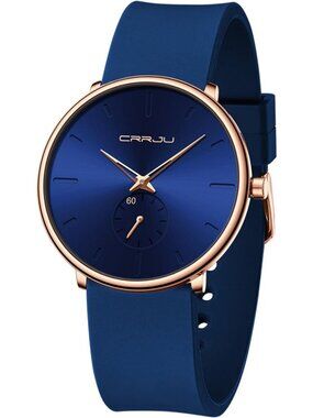 Crrju Men's Blue Rose Stylish Waterproof Quartz Unisex Ultra Silicone Band Watch